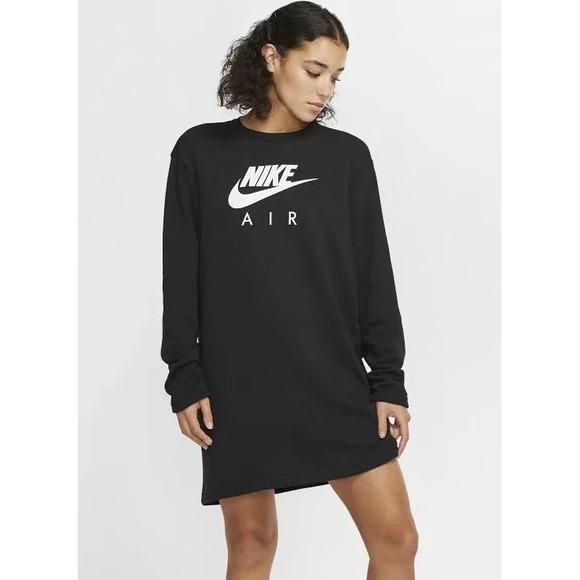Nike Tops - Nike Air L Dress Women's Black Fleece Sweatshirt Crew Neck Loose Fit Athleisure